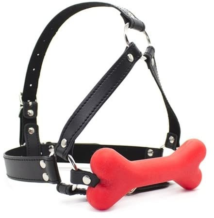 Bondage Masters Bone Gag, harnais de tête, bâillon buccal, rouge