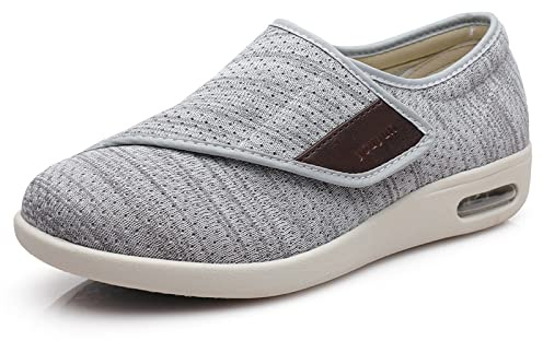 EIASER Chaussure Diabétique Femme, Réglable Large Confort Chaussures Orthopédiques Diabétiques, Sneaker Léger Âgé Chaussures Très Larges pour Les Pieds Gonflés De L'arthrite Œdème,Light Grey,47EU