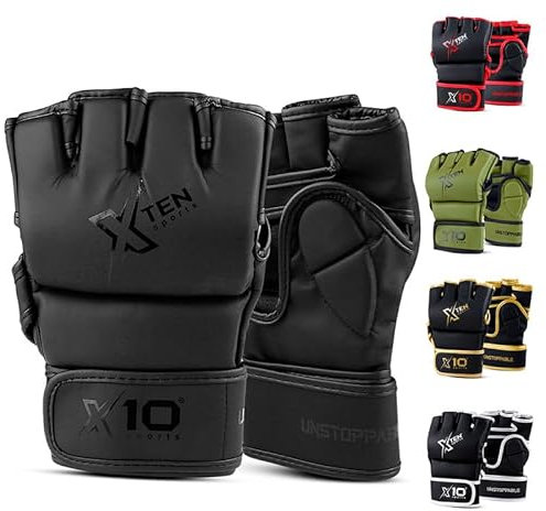 XTEN Sports MMA Handschuhe, Sparring Grappling, Herren Damen Trainingspads, Kampfsport-Handschuhe, Boxen, Kickboxen, Muay Thai, Boxsack, Kampfsport, trockene Handflächen, tailliert