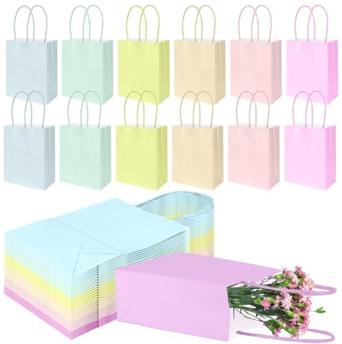 BadenBach Confezione da 30 sacchetti regalo extra piccoli in carta pastello con manici, 15 x 11,9 x 6,1 cm, colori assortiti, mini sacchetti colorati per bomboniere per caramelle, matrimoni, baby