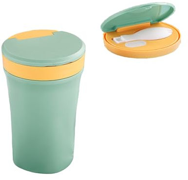 Microwave Taza de sopa, vaso de cereales con cuchara, caja de almacenamiento con tapa, vaso de yogur, To-Go, lata de almacenamiento de alimentos, apto para microondas, 400 ml (verde)