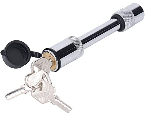 Tomotato Cerradura de Enganche de 5/8 para Remolque, Pasador de Enganche de Bloqueo Estilo Barra de Acero Inoxidable con 3 Llaves, Candado Receptor para Remolque, Camión, Coche y Barco