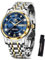 OLEVS Bicolor Armbanduhr für Herren Silber Gold Metallarmband Groß Wasserdicht Uhr Herren Blau Zifferblatt Elegante Analog Kleid Herrenuhr Edelstahl Leuchtend Männer Uhr mit Datumsanzeige Geschenke