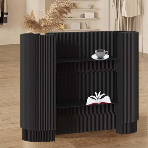 Rezeption Für Kleine Räume Kleine Empfangstheke Mit 2 Beweglichen Regalen Moderne Ovale Empfangstheke Mit Theke,Schwarz,125X44X108CM