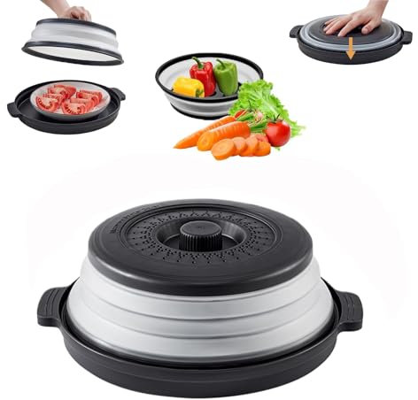 xocome Microwave Cover Foldable Cover for Microwave Lid 27 cm for Fruit Vegetables / Microwave with Multifunctional Foldable Fresh Cover with Base Heatable Cover