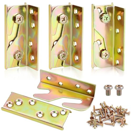 WDZGX Support de Rail de Lit Connecteur de Lit Ensembles de Supports en Fer Ferrure de Lit avec Vis pour Suspendre Barrière de Lit Cadre de Lit Meubles d'angle de Lit Lot de 4 (4, 91mm)