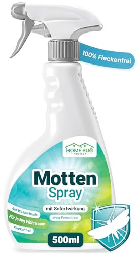 HomeBugProtect Motten Spray 500ml - Effektive Mottenschutz - Sofortschutz Mottenspray gegen Motten - Für die Wohnung als alternative zur Mottenfalle bei Kleidermotten und Lebensmittelmotten