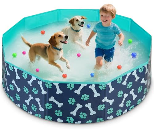 HaoVrisn Hundepool Große Hunde, Planschbecken für Kinder Hundepool Faltbar, rutschfeste und Verdickt PVC, Plantschbecken mit Flicken und Ablassventil (120x30CM)