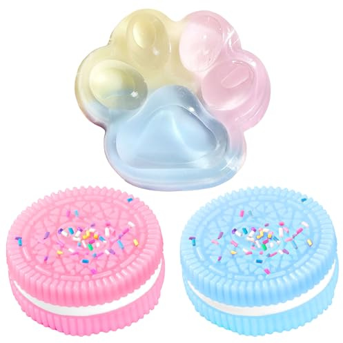 AWAVM Lot de 3 Squishy Anti Stress 2 Biscuit Squishy Kawaii 1 Jouets Squishy Patte de Chat Yoyo Mochi Squishy Cadeau Mignon Anniversaire Fête ou Noël Jouet Sensoriel Décompression Enfant Adulte