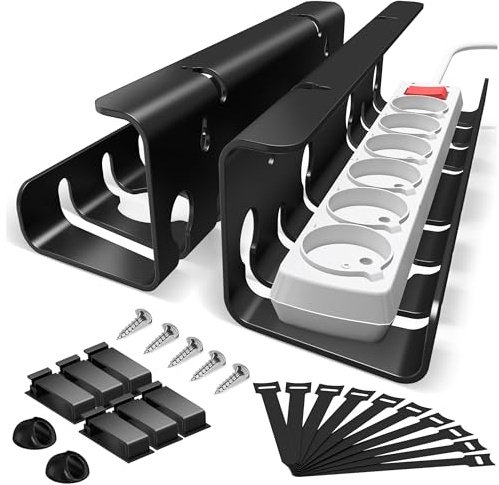 StowBin 2-Pack Under Desk Cable Management Tray, Metal Mesh Cable Management Under Desk with Clamp Mount, Wire Management Tray, Black, Cord Organizer for Home Office