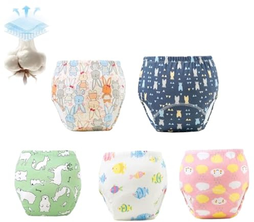 Töpfchen Trainingshosen, 6 Stück trainingshöschen kinder, Kinder Töpfchen Trainingshose für Mädchen Jungen, 100% Baumwolle, Waschbar und Wiederverwendbar (5-B,M)