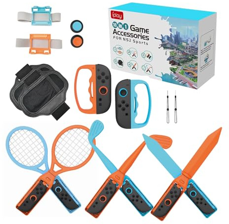 Sporttillbehörspaket 18 i 1 för Nintendo Switch 2 från MMOBIEL – Familjeset med Tennisracketar, Golfklubbor, Svärd, Handleds- och Bensband, Tumskydd, Nyckelband med Mera