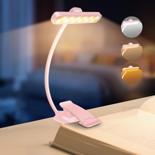 karidi Lampe de Lecture 24 LED, Lampe pour Lire dans le Lit Rotative 315°, Liseuse Clip Rechargeable, 5 Luminosités & 3 Couleurs, 360° Cou Flexible, Longue Travail pour Lire au Lit, Rose