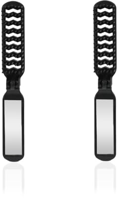 2 PCS Folding Hair Brush with Mirror, Collapsable Pocket Size Brush, Portable Travel Hairbrush for Men and Women, Mini Hairstyle Brushs for Thick or Thin, Curly or Straight, Wet or Dry Hair