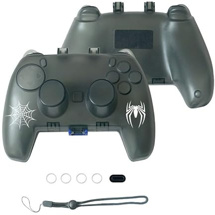 SUNHOHI Kontrollfodral för PS5/Xbox Series X|S/Switch Pro – ABS-skyddskåpa med halkfri bas, stötsäker och dammtät förvaringslåda (transparent svart/vit, stiliserad design) (PS5-svart4)