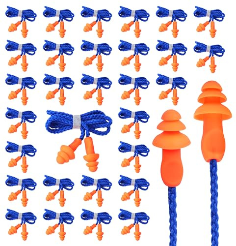 CATMEYE 30 Piezas Tapones para los Oídos de Silicona Reutilizables con Cordón, Protección Auditiva para Dormir, Trabajo y Viaje, Tapones Antirruido también para Natación (Naranja, Estándar)