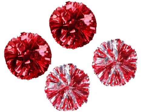 Mikinona 4 Piezas Pompones para Porristas Rojo y Plata Accesorios para Animadoras Eventos Deportivos y Competencias de Baile
