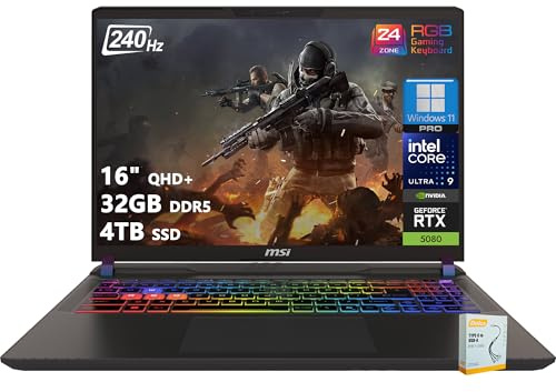 msi Vector 16 HX AI Gaming Laptop | 16 QHD+ IPS 240Hz | Intel Core Ultra 9 275HX | 32GB DDR5 4TB SSD | GeForce RTX 5080 (Up to 1334 AI Tops) | RGB Backlit Thunderbolt 5 Win11 Pro w/DLCA Accessory