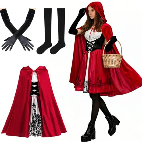 GOUYENG Costume da Cappuccetto Rosso da Donna,Vestito da Gioco di Ruolo,Costume Cappuccetto Rosso,Costumes Cappuccettos Rossos Adulta,per Carnevali,Feste,Costumi di Halloween