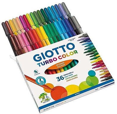 GIOTTO Turbo Color - Astuccio da 36 Pennarelli a Punta Fine, 2.8mm, Colori Intensi