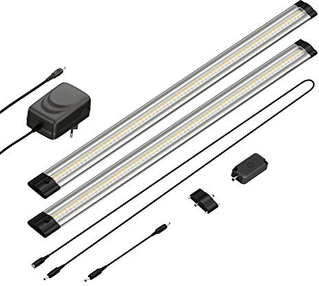 Parlat apparecchio d'illuminazione sottopensile LED Siris, dimmer a sfioramento, piatto, 50 cm ciascuno, 531 lm ciascuno, bianco caldo, set di 2