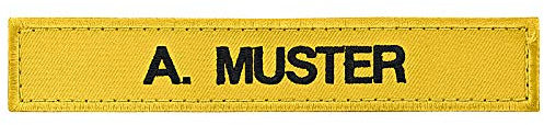 PACOTEX Namensschild bestickt mit eigenem Namen personalisiert Stickschild in vielen Größen und Farben mit Klett (150x25mm, gelbgold)