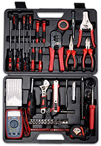 JIXIN Maletin De Herramientas- Juego De Herramientas, Kit De Herramientas De Mano Para El Hogar En General Con Caja De Almacenamiento De Plástico