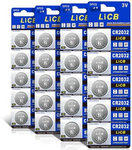 LiCB CR2032 Battery,Long-Lasting & High Capacity CR 2032 3V Coin & Button Cell Lithium Batteries with Adaptive Power and Superior Safety (20-Pack)