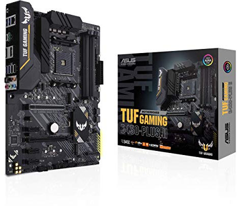 ASUS TUF Gaming B450-PLUS II AMD AM4 (Ryzen 5000, 3rd Gen Ryzen ATX Gaming Motherboard (DDR4 4400(O.C.), HDMI 2.0b, USB 3.2 Gen 2 Type-C, BIOS Flashback, 256Mb BIOS Flash ROM, AI Noise Cancelling Mic
