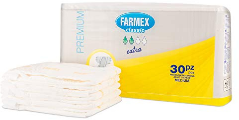 Farmex Couches pour Adultes Premium Extra– Culotte TNT super absorbante, sans latex, respirante et hypoallergénique – Respectueux de la peau – 30 pièces – Taille M