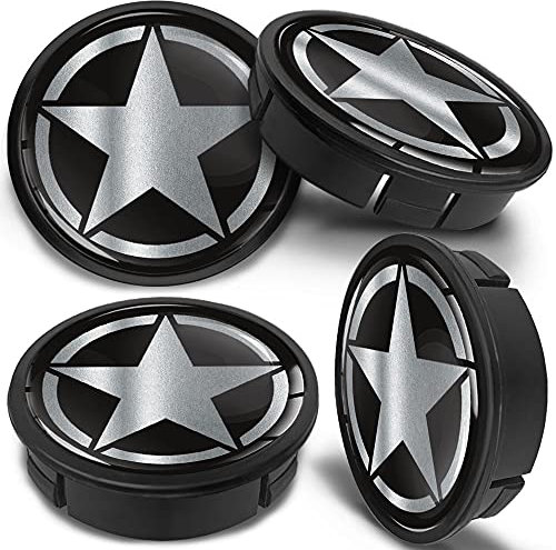 SkinoEu 4 x 60mm Universal Schwarz Alufelgen Nabenkappen Felgen Kappen Felgendeckel Radkappen Radnabendeckel Nabendeckel Felgenkappen Silber Armee Stern Army US Star CX 43