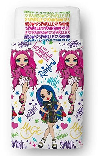 Rainbow High Offizielles Einzelbett-Bettwäsche-Set für Kinder, leuchtendes Design, wendbar, 2-seitig, inklusive passendem Kissenbezug, Character World Brands Einzelbett-Set