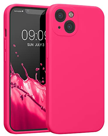 kwmobile Carcasa Compatible con Apple iPhone 13 Funda - Case TPU y Silicona con Interior de Microfibra - Suave Protector antigolpes para móvil - Rosa neón