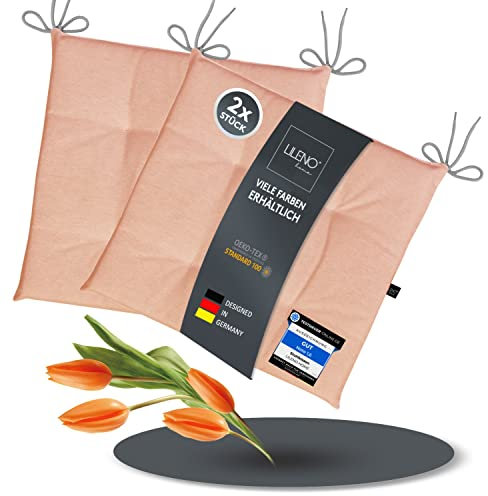 LILENO HOME 2er Set Stuhlkissen Rosé (40x40x4,5 cm) - Sitzkissen für Gartenstuhl, Küche oder Esszimmerstuhl - UV-beständige Indoor u. Outdoor Stuhlauflage als Stuhl Kissen (Laura FUM)