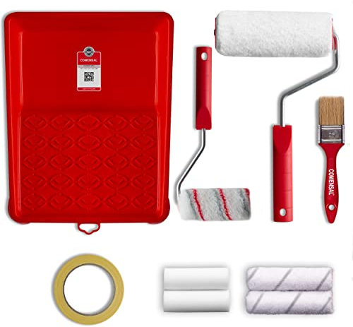 COMENSAL® Malerset 13-teilig XL - Farbroller - Farbwanne - Renovierungs-Set - Walzenpinsel - Malerabdeckfolie - Malerbedarf - Abdeckband - Universal - Made in EU