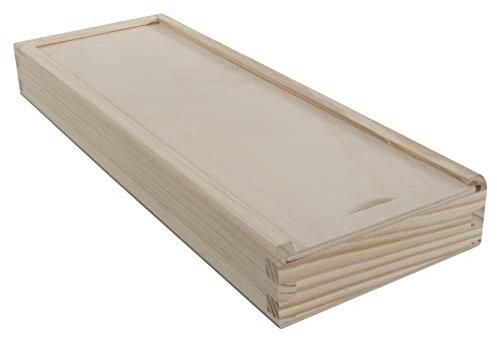 WooDeeDoo Shallow Pencil Box | 1 Pc. | Wooden Pen Brush Crayons Sliding Lid Holder Case | 30.5 x 10.5 x 3.5 cm | Desktop Storage Gift Box Tidy Organiser School Office Stationery | Unpainted Wood