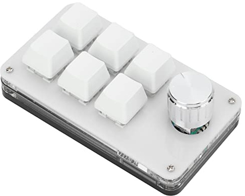 Acogedor One Handed Macro Mechanical Keyboard with Adjustment Knob, Portable Mini Mechanical Gaming Keypad, 6 Fully Programmable Keys (Black White)