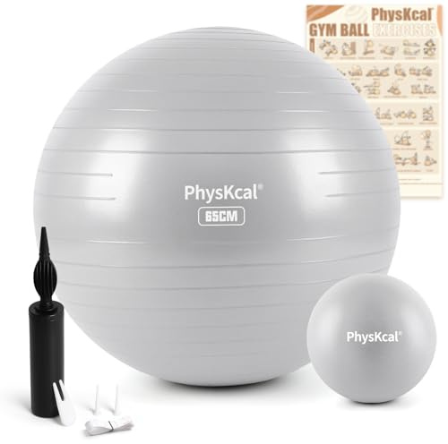PhysKcal 65 cm Grau Gymnastikball Set, Ergonomischer Sitzball für Büro