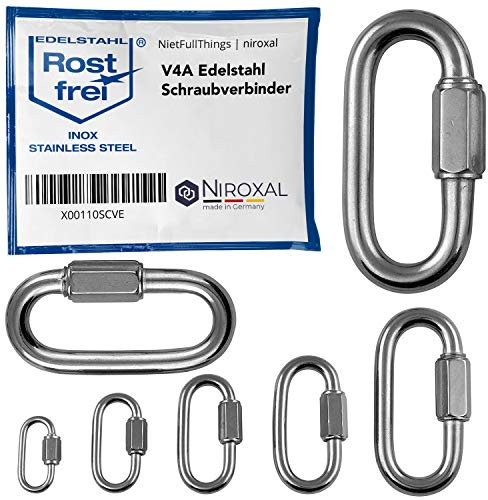 5mm Edelstahl Schraubverbinder V4A Schraubkarabiner Kettenverbinder 930 kg Schraubnotglied Schraubglied Schnellverbinder Schnellverschluss Schlüsselringe Notglied rostfrei