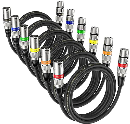 NUOSIYA Cable XLR de 2 m, 6 unidades, micrófono XLR simétrico, cable de extensión de audio, adaptador XLR macho a hembra para grabadora de estudio, micrófono, mezclador, sistema de altavoces