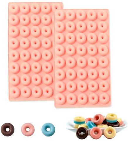 Koboko Mini Donuts Backform Silikon, Backmatte Donuts mit 40 Kavitäten, Antihaft Donuts Backform, Backmatten Silikon für Süßigkeiten, Schokolade, Gelee, Eiswürfel - Rosa, 2 Stück