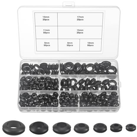 MumdoYAL 260 piezas Arandelas de goma，Pasacables de Goma，Ojales de Alambre de Goma，7 tamaños, para protección de cables, canal de cables, alambre, barco, instalación eléctrica, autocaravana