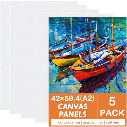 Koncci Canvas for Painting 42 x 59.4cm(A2), 5 Packs Large Cotton Canvases | 4mm Thickness Acid-Free for Acrylic, Oil, Watercolor, for Professional Artist, Hobby Painters & Beginners