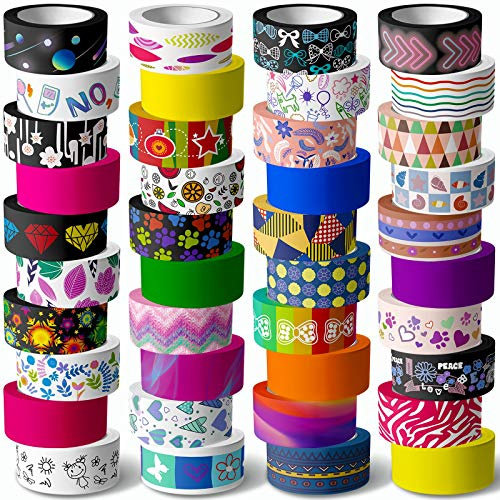 Jniseger 40 Rolls Washi Tape Set - 15 mm Wide Colored Masking Tape for Kids and Аdults,Decorative Adhesive for DIY Crafts,Gift Wrapping, Scrapbooking Supplies,Bullet Journals
