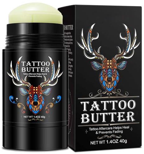 Natural Tattoo Balm for New & Old Tattoo Aftercare - Healing, Whitening & Color Enhancement with Butter & Cream