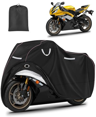 CEMOFE 210D Bache de Protection Moto Exterieur Etanche Housse Moto Impermeable avec Trous de Serrure et Fenêtre pour Plaque D'immatriculation (XL: 245 x 105 x 125cm)