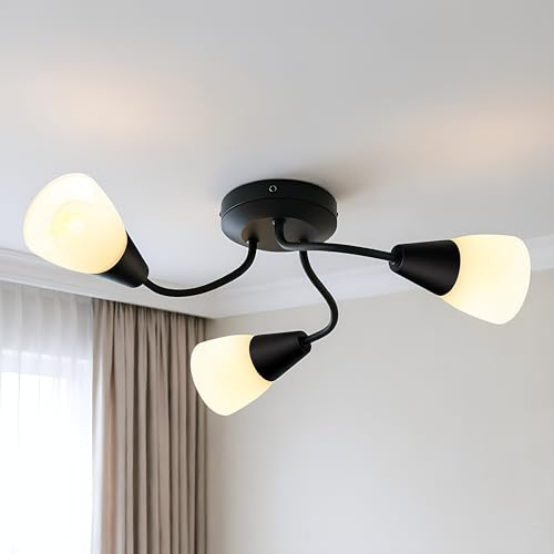 Deckenlampe Deckenspots Deckenstrahler,LED Deckenleuchte E14 3 Weißer Glaslampenschirm Küchenlampe Wohnzimmer,Flurlampe Hanging Light Ceiling Modern für Flur, Küche,Schlafzimmer.(ohne leuchtmittel)