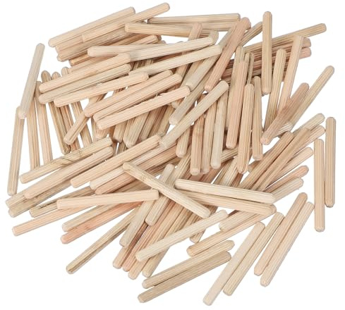 PATIKIL Träpluggar stift 5 mm x 50 mm (3/16 tum x 2 tum) rak plugg stavar trä räfflade pluggstänger för hantverk möbler gör-det-själv träantal 200