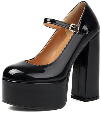 HSyc JRX Scarpe da donna con tacco alto e plateau Mary Jane Pole Dance, Nero , 38 EU