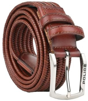 Police Ceinture Tressée Élastique en Cuir Véritable pour Homme, 3.5 cm, Confortable, Ajustable, Livrée avec Boîte Cadeau